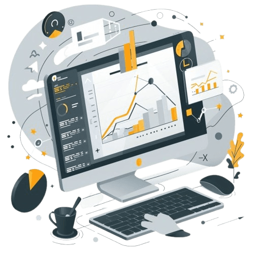 3D isometric illustration representing data analysis and business intelligence